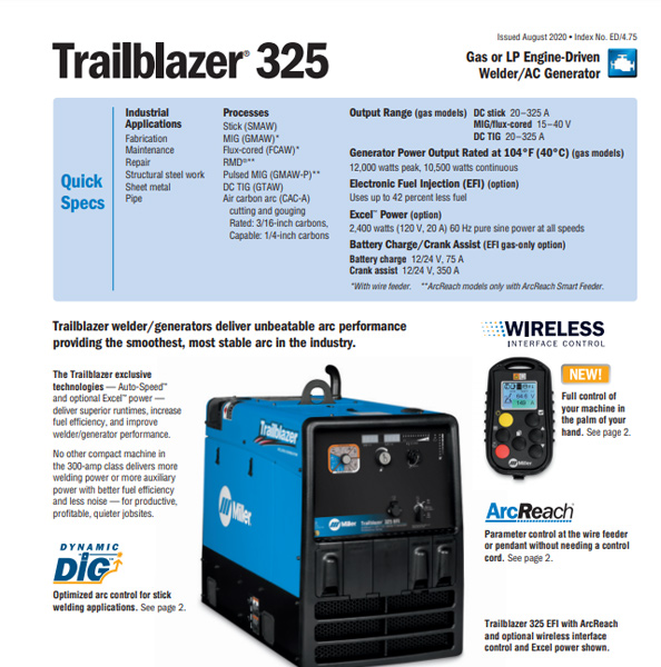 Miller Trailblazer® 325 LP, GFCI 907775 Multiprocess welder Welder